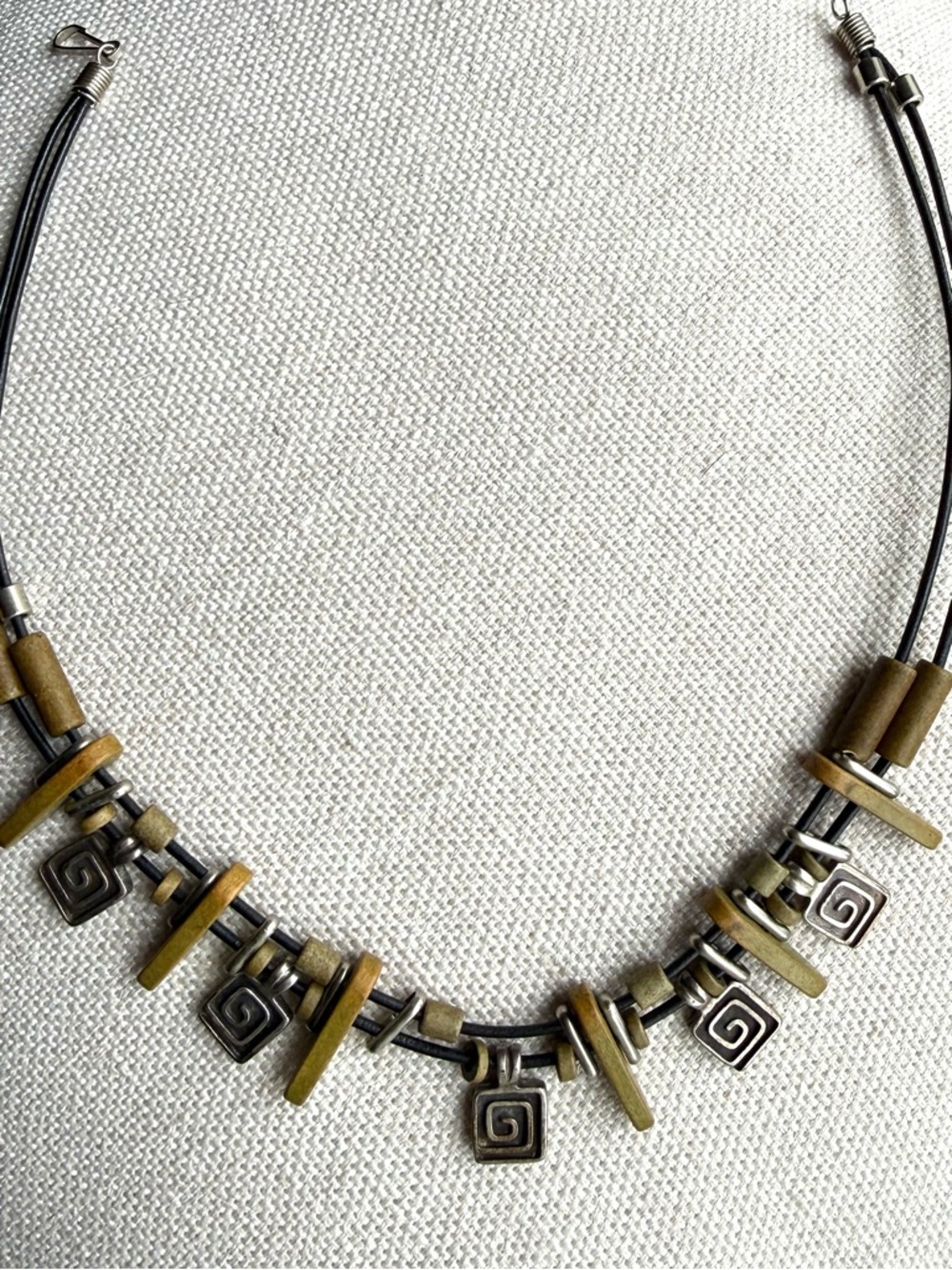 Olive Green and Silver Geometric Pendant Necklace - Women Jewelry